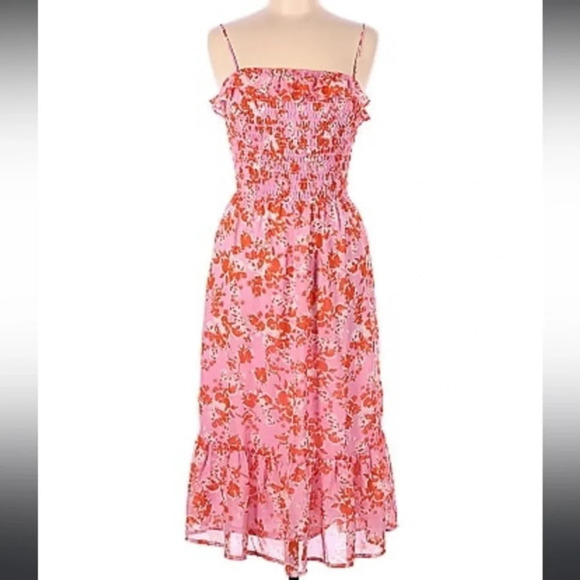 NWT size small Sienna Sky smocked pink and orange floral midi dress - Picture 1 of 5